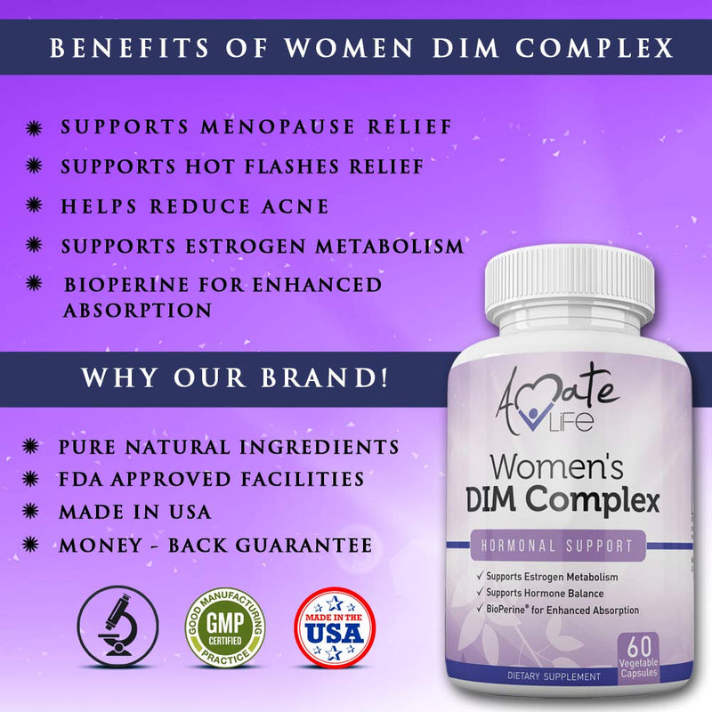 [Australia] - Women’s DIM Complex 150mg - Bioperine Estrogen Balancing Pills for Menopause & Hot Flashes Relief Support Hormonal Acne Powerful Supplement - 60 Capsules - Made in USA by Amate Life 