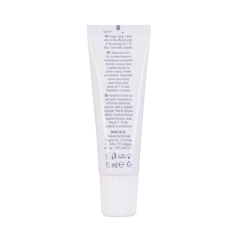 [Australia] - Keratolin Foot Gel For Corns, Calluses and Warts Remover Thickened Skin And Nails Cream Kit 40% Urea 15 ml Knees Elbows And Heels By Biotrade 