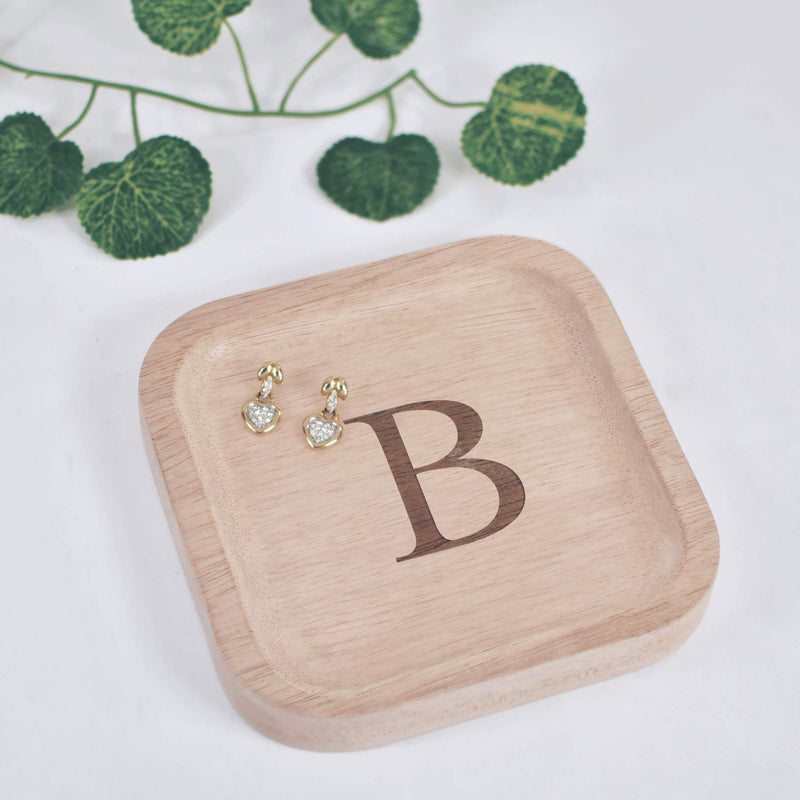 [Australia] - Solid Wood Personalized Initial Letter Jewelry Display Tray Decorative Trinket Dish Gifts For Rings Earrings Necklaces Bracelet Watch Holder (6"x6" Sq Natural "B") ุ6"x6" Sq Natural "B" 