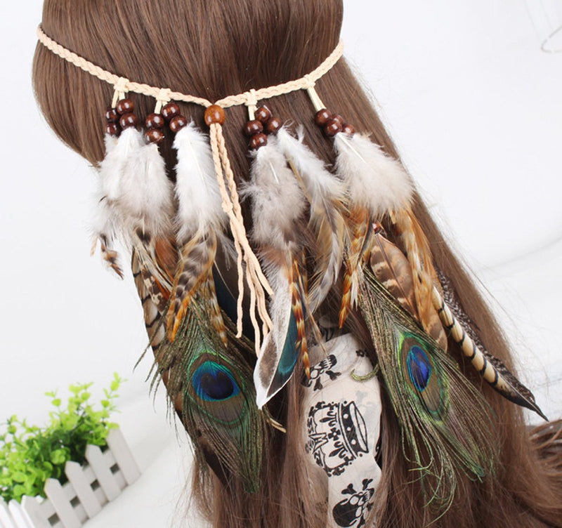 [Australia] - Sheliky Feather Fascinator Headband Bohemian Tassels Hair Band Headwear for Women Girls Style 01 