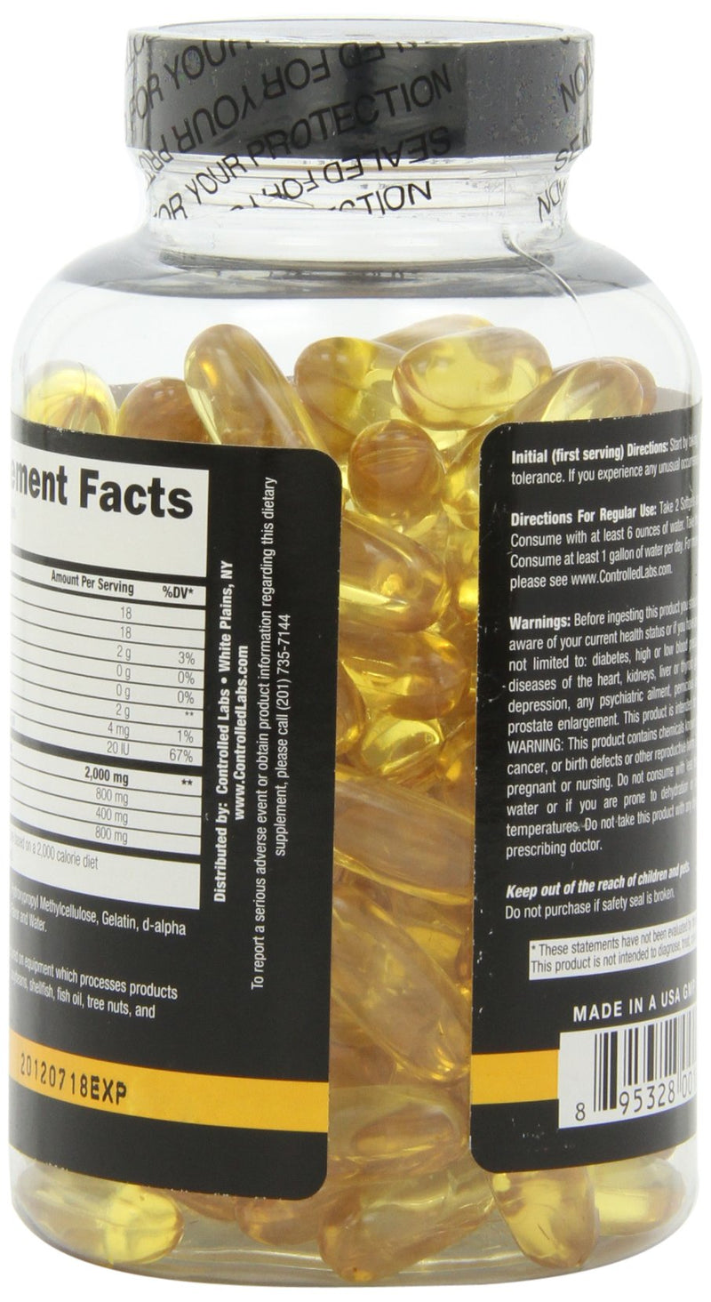 [Australia] - Orange Oximega Fish Oil Supplement 120 Softgels by Controlled Labs, EPA and DHA, 2000mg Omega- 3 Fatty Acids, Citrus-Flavor, Burpless Softgels for General Health and Cardiovascular Support 