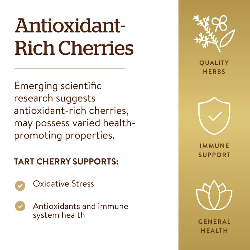 [Australia] - Solgar Tart Cherry 1000 mg, 90 Vegetable Capsules - Antioxidant with Quercetin, Chlorogenic Acid & Anthocyanins Compounds - Non GMO, Vegan, Gluten Free, Dairy Free - 90 Servings 