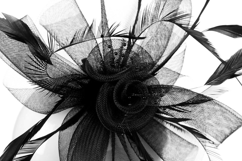 [Australia] - Abaowedding Feather Fascinator Cocktail Party Hair Clip Pillbox Hats C Black 