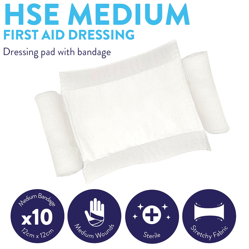 [Australia] - JFA Medical HSE Medium Sterile First Aid Wound Dressing Bandage with Pad 12 x 12cm - Pack of 10 Bandages 10 Count (Pack of 1) 