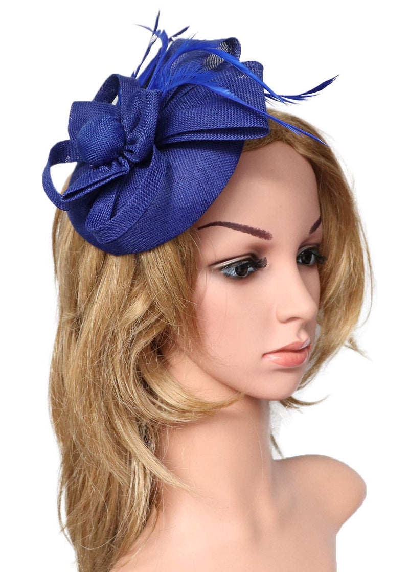 [Australia] - Coolwife Fascinators Pillbox Hat Sinamay Feather Flower Derby Ball Wedding Church Party Hair Clip Royal Blue 