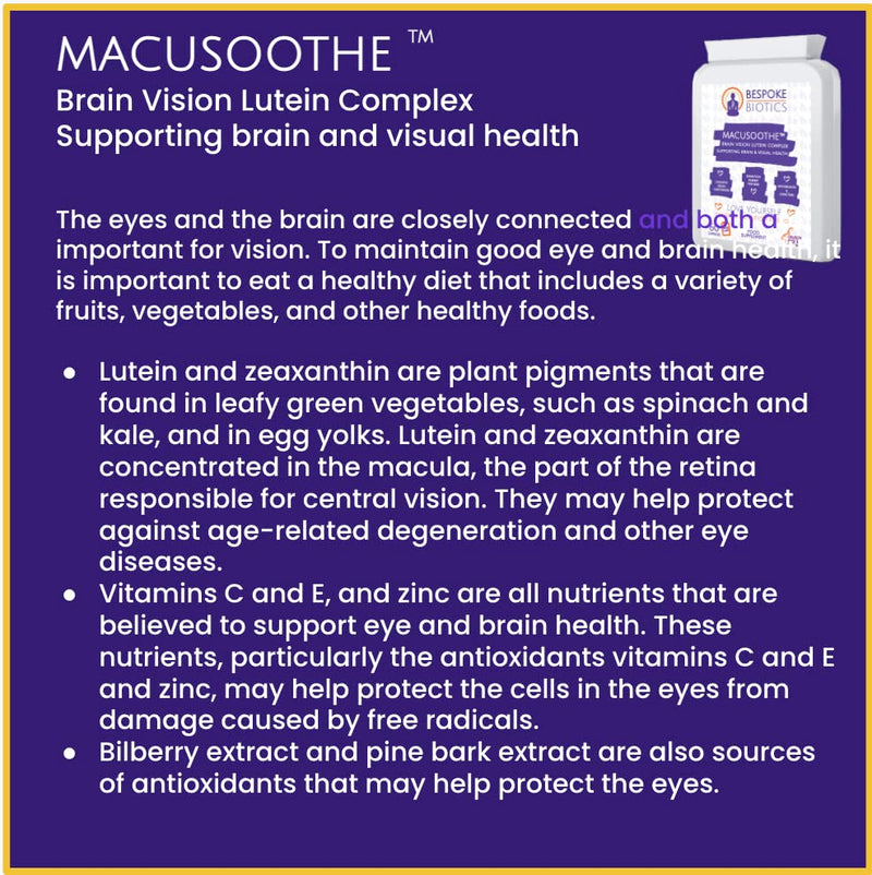[Australia] - MACUSOOTHE Eye Complex Premium Vision Support, Eye Pressure, Age Related, Blue Light (from Smartphones) | Contains Zeaxanthin, Lutein, Bilberry & Pine Bark | UK Made | GMP Standards 
