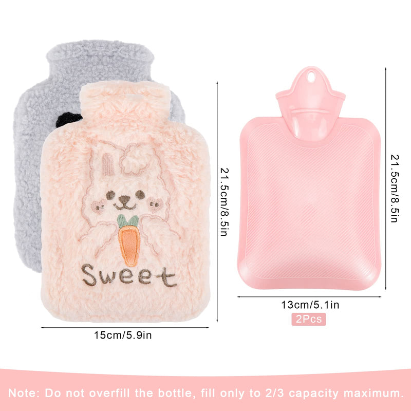 [Australia] - Hysagtek 2 Pack Hot Water Bottle with Plush Soft Cover, 500ML Small Hot Water Bottle Mini Natural Rubber Hot Water Bag for Women Seniors Children 2PCS-500ML 