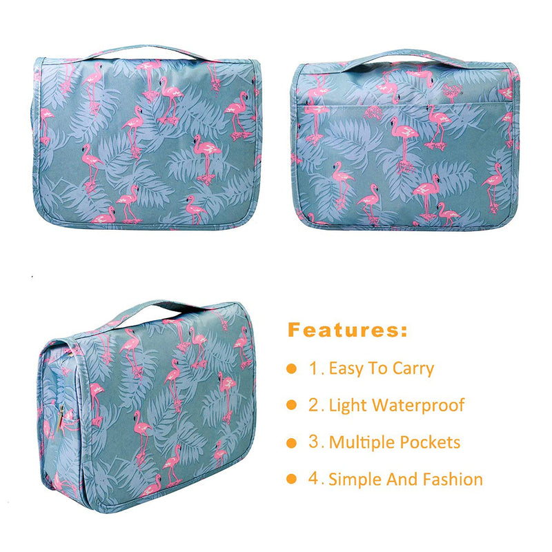 [Australia] - Hanging Toiletry Bag for Women kids Travel bag for Toiletries Cosmetic bag Makeup bags Organizer Waterproof Bathroom Organizer with Hook (Blue flamingo) Blue flamingo 