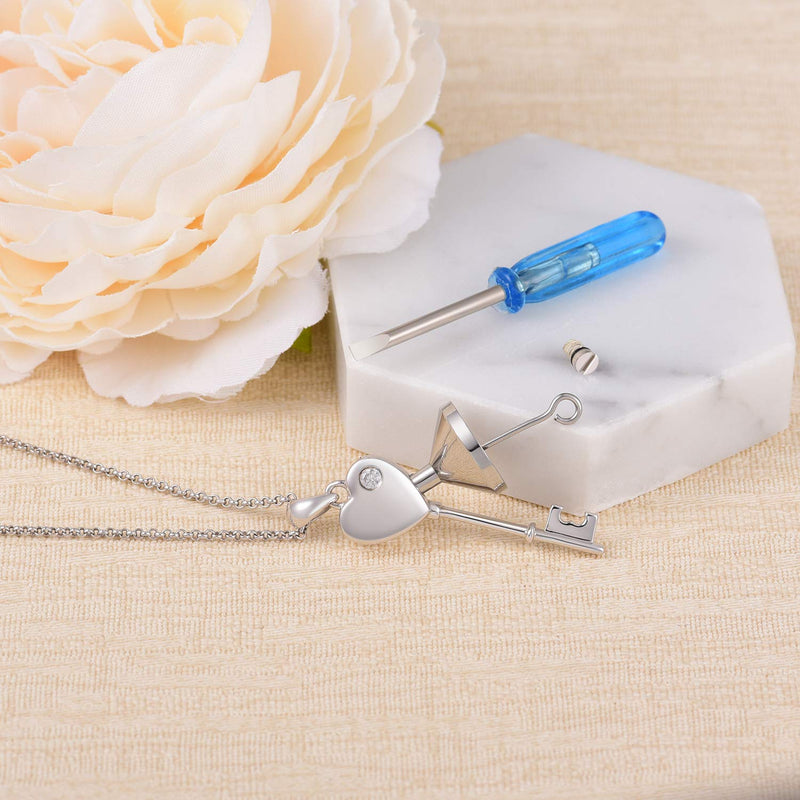 [Australia] - Sterling Silver Key Urn Necklace Heart Shape Urn Pendant Cremation Ashes Keepsake Memorial Jewelry 