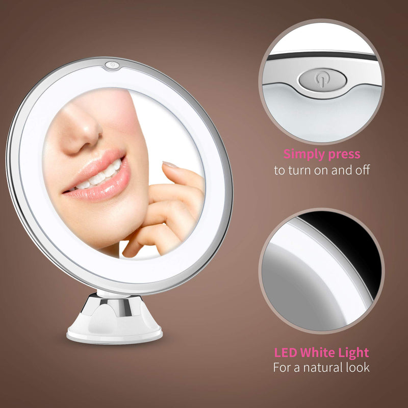 [Australia] - Updated 2020 Version 10X Magnifying Makeup Vanity Mirror with Lights, LED Lighted Portable Hand Cosmetic Magnification Light up Mirrors for Home Tabletop Bathroom Shower Travel 