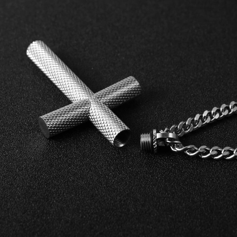 [Australia] - HZMAN Large Stainless Steel Cross Memorial Cremation Ashes Urn Pendant Necklace Keepsake Jewelry Urn Silver 