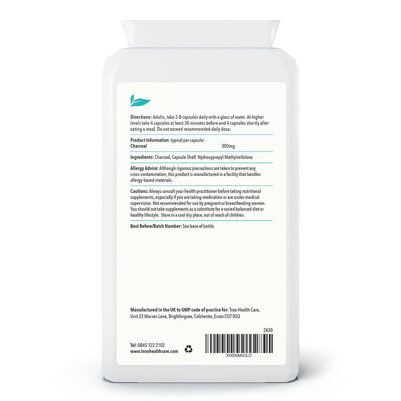 [Australia] - Activated Charcoal Supplement (300mg) - 120 Capsules | Steam Activated from Coconut | Contributes to Reducing Excessive Flatulence | UK Manufactured to GMP Standards 
