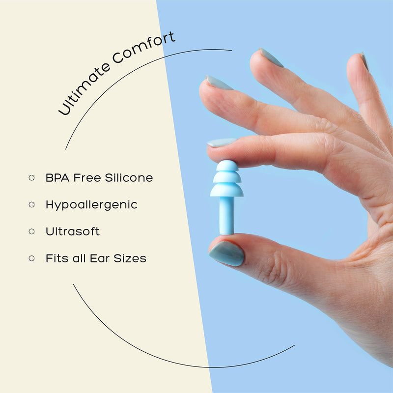 [Australia] - ANBOW Ear Plugs for Sleeping Noise Cancelling. Reusable Silicone Earplugs. Custom Fit - Noise Reduction for Sleeping, Concerts, Work & Swimming. Adjustable to Ear Size. 3 Pairs + Travel Pouch Light Blue 