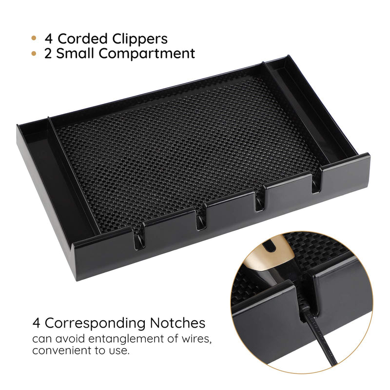 [Australia] - Clipper Tray Organizer, Segbeauty Salon Anti-slip Barer Clipper Tray, Plastic Razor Case with 4 Notches Professional Hair Trimmer Holder Hairdresser Stylists Barber Tools Box Black Sectionalized 