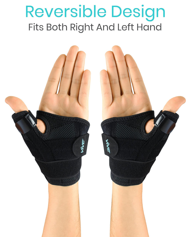 [Australia] - Vive Arthritis Thumb Splint - Spica Support Brace for Right and Left Hand - CMC Osteoarthritis Restriction for Pain, Sprains, Strains, Carpal Tunnel & Trigger Finger - Immobilizer Wrist Strap Black Standard 