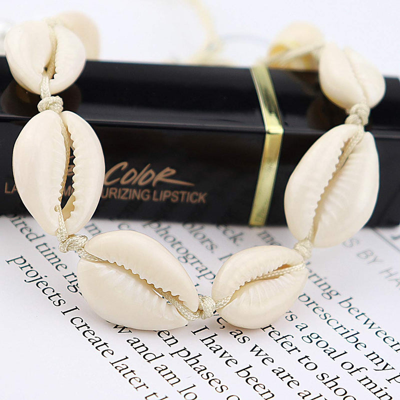 [Australia] - Gleamart Shell Anklet Bracelet Natural Cowrie Beads Handmade Beach Foot Jewelry Hawai Style for Women White 