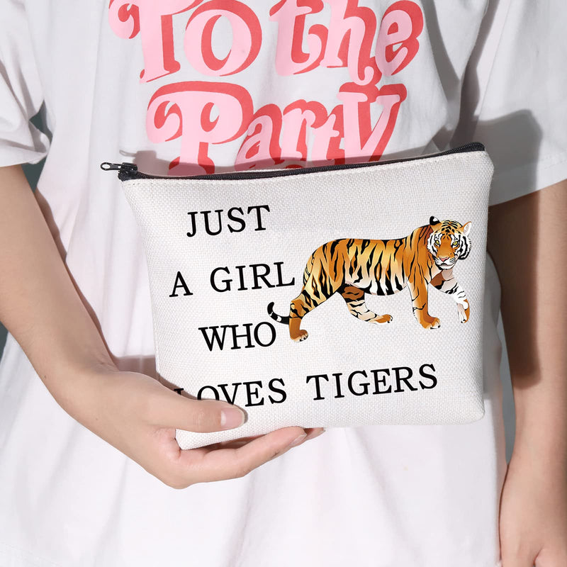 [Australia] - LEVLO Funny Tiger Cosmetic Bag Animal Lover Gift Just A Girl Who Loves Tigers Makeup Zipper Pouch Bag Tiger Lover Gift For Women Girls (Who Loves Tigers) 