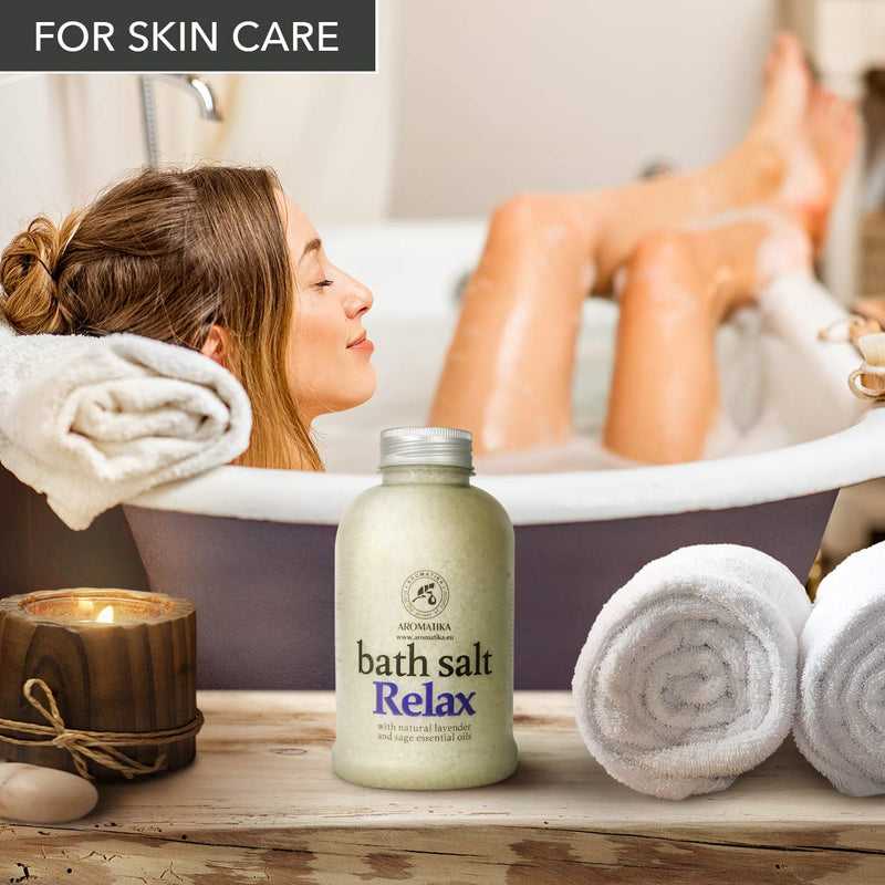 [Australia] - Relaxing Bath Salts w/Lavender & Sage Essential Oils 600g - Natural Bath Sea Salts - Bath Salt Relax - Best for Bath- Good Sleep - Relaxing - Body Care - Beauty - Aromatherapy 