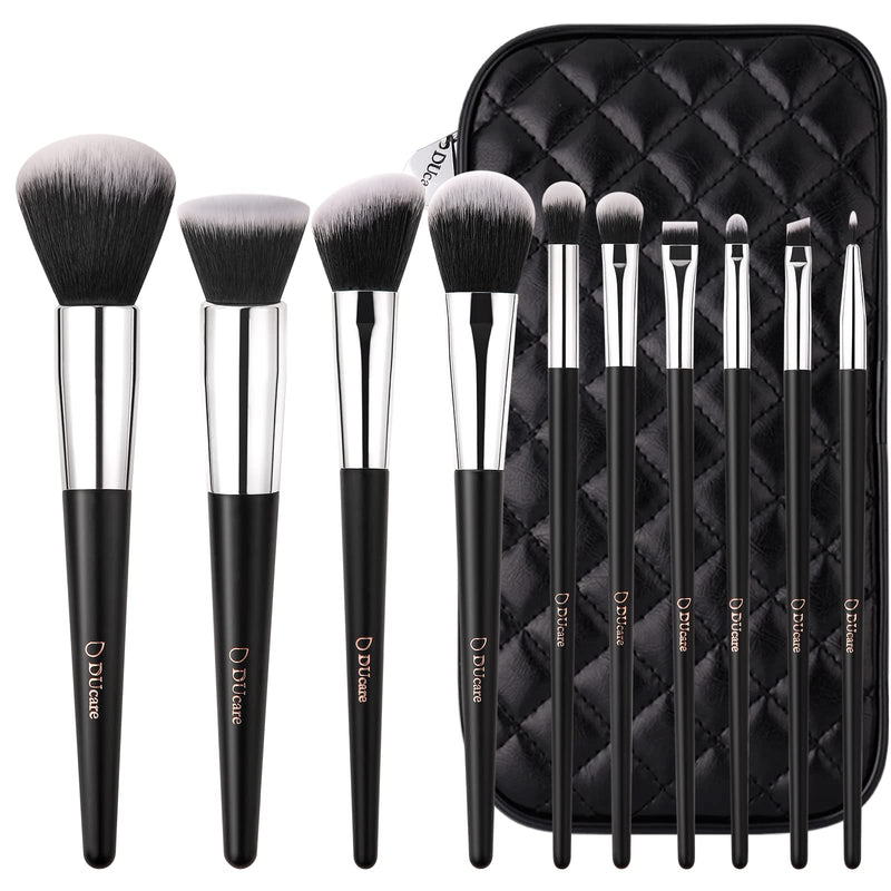 [Australia] - DUcare Makeup Brush Set 10Pcs Professional Makeup Brushes with Case Women Gift Premium Synthetic Kabuki Foundation Blending Brush Face Powder Blush Concealers Eye Shadows with Bag 10pcsBlack 