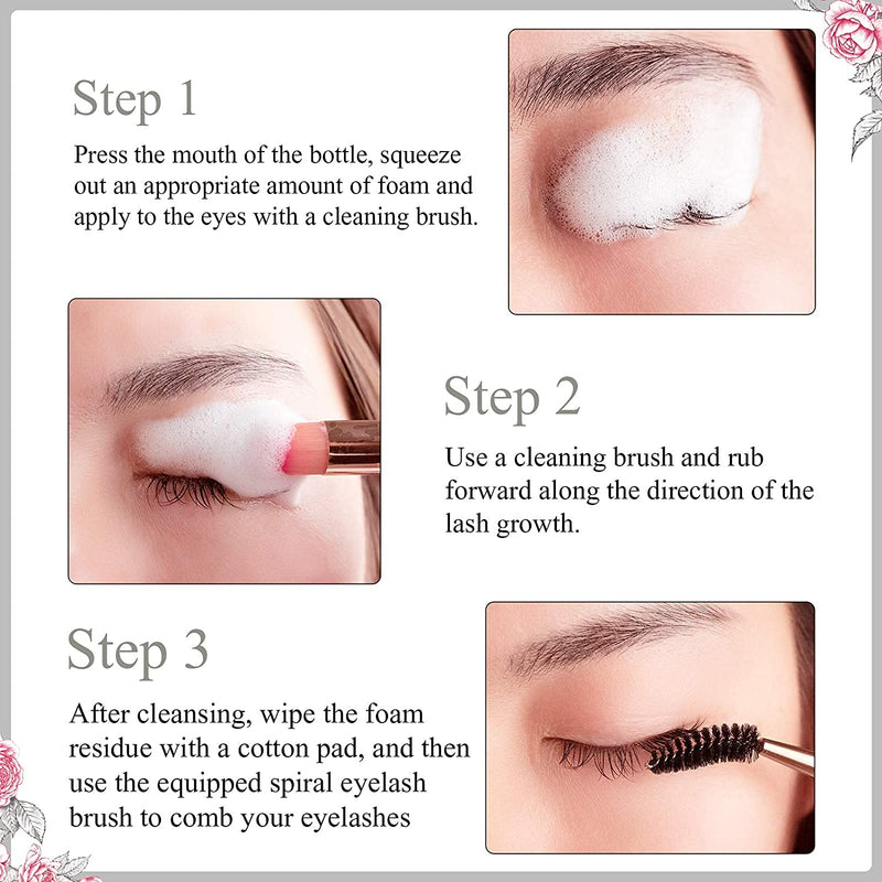 [Australia] - Eyelash Extension Shampoo & Brush + Mascara Wand,Eyelash Shampoo Foaming Cleanser for Professional Salon and Home Care,Wash for Extensions and Natural Lashes, Nourishing FormulaÔºà200ml/7fl.ozÔºâ 