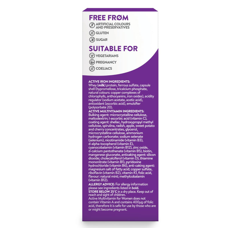 [Australia] - Active Iron Women with Active Multivitamin | 30 Iron Capsules & 30 Active Multivitamins | Iron Supplement | High Strength B Vitamins | Non-Constipating | 1-Month Supply 