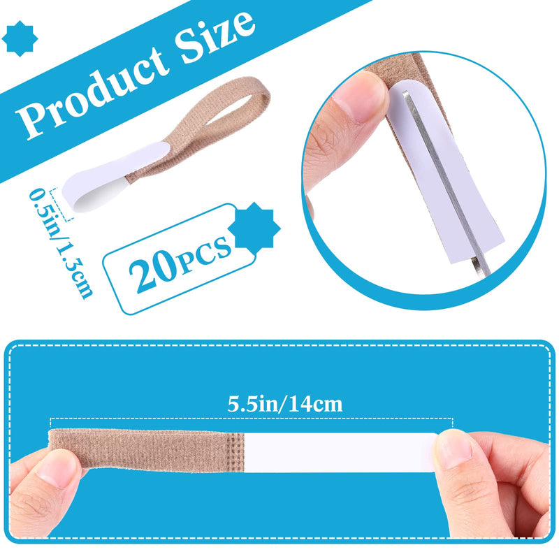 [Australia] - 20 Pieces Buddy Finger Wraps Finger Loops Tapes for Broken Adjustable Finger Splint Wrap Fabric Toe Splint Wraps Toe Cushioned Bandages For Relieving Pain, Light Brown, 5.5 x 0.5 Inch 