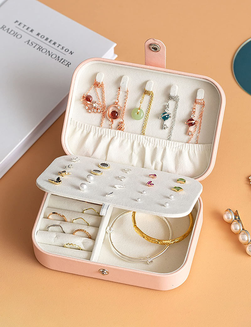 [Australia] - KOKOFAN Travel Jewelry Organizer Box, Travel Jewelry Case for Women and Girls, 2 Layers Organizer Display Storage for Rings Earrings Necklace Bracelets All in One Portable Small Jewelry Box Glitter White 