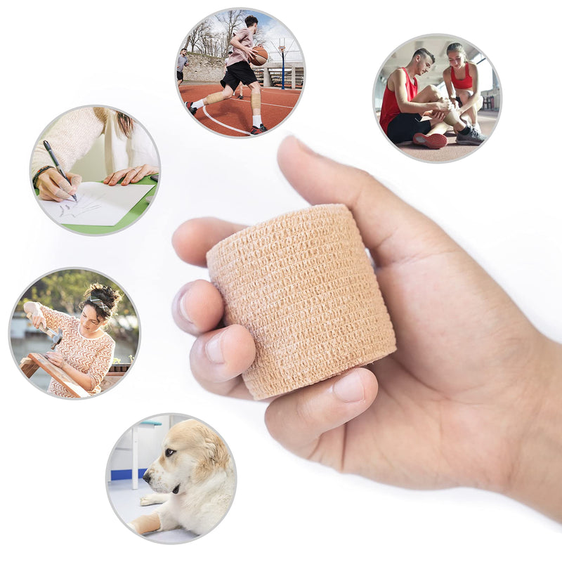 [Australia] - Metene Self Adhesive Bandage Wrap 12 Pack, Athletic Tape 2 Inches X 5 Yards, Sports Tape, Breathable, Waterproof, Elastic Bandage for Sports, Wrist and Ankle Wrap Tape, Non-Woven Bandage (Brown) 