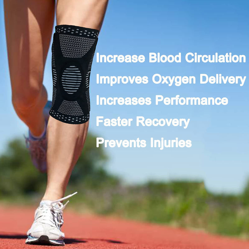 [Australia] - HOPEFORTH Knee Compression Sleeve Brace Support for Knee Pain Men Women with Patella Gel Pads & Side Stabilizers Black Large 