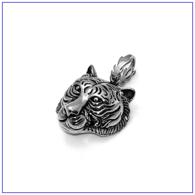 [Australia] - Fusamk Punk Rock Titanium Steel Animal Tiger Head Pendant Chain Necklace Steel Tiger Head 