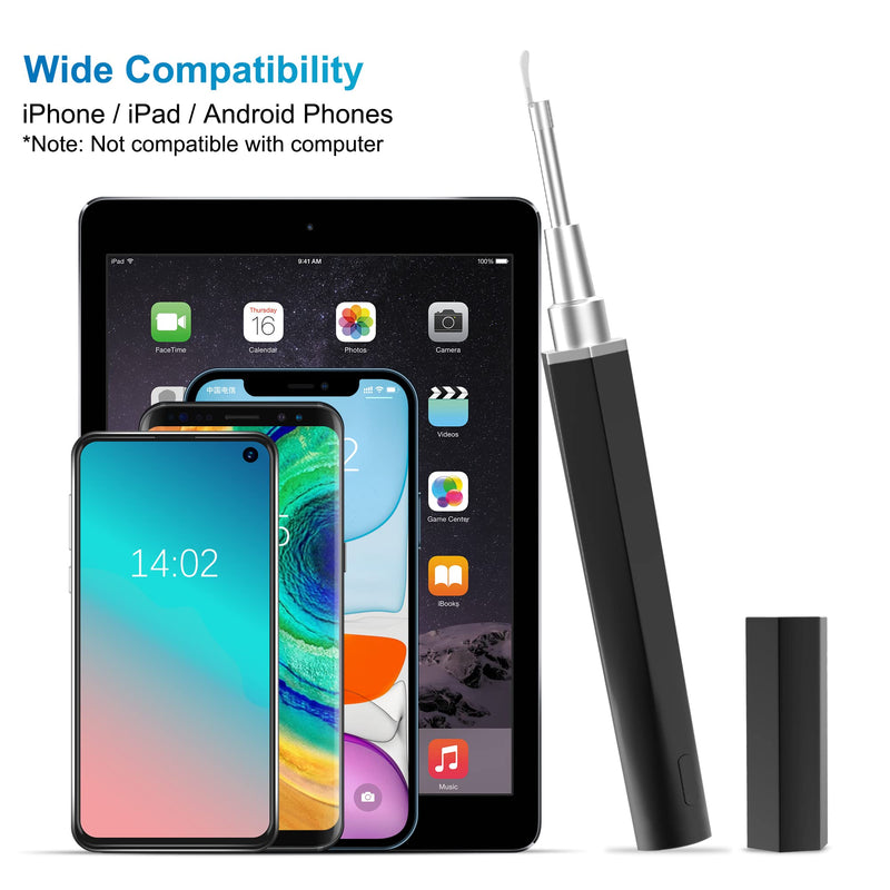 [Australia] - Ear Wax Removal, Ear Cleaner with Camera Earwax Remover Tool, Ear Camera Otoscope kit with Light, Ear Wax Camera with 6 Ear Spoon for Kids, Adults & Pets Silver Black 