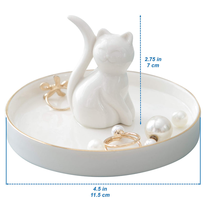 [Australia] - Adorable White Cat Ring Holder Ceramic Jewelry Tray Porcelain Trinket Dish for Wedding Engagement Gift Perfect for Holding Small Jewelries, Necklaces, Earrings, Bracelets (Lovely Kitty) 