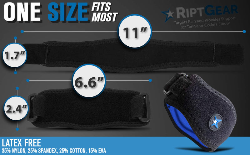 [Australia] - RiptGear Tennis Elbow Support Strap for Men Women - Smart Fit Locking Nylon Golfers Forearm Brace - Adjustable Tendonitis Protection - Home Gym Recovery Walking Running Workout Sports (Blue (1 Pack)) Blue (1 Pack) 