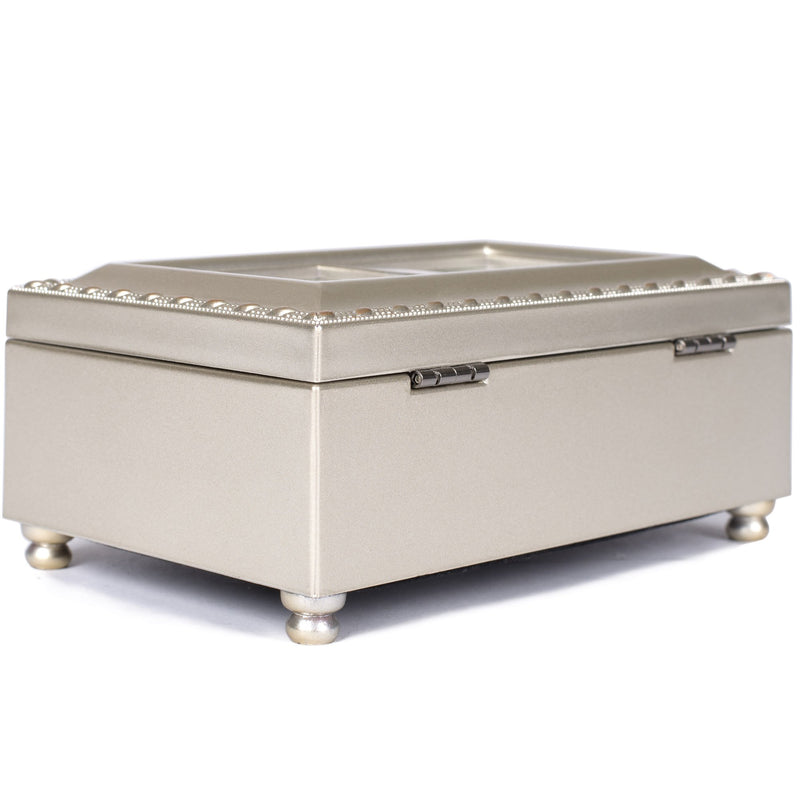 [Australia] - Cottage Garden First Communion God Beside You Brushed Silvertone Jewelry Music Box Plays Amazing Grace 