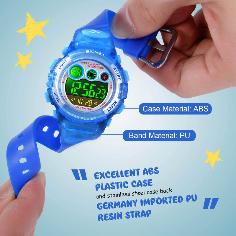 [Australia] - Kids Digital Sport Watch for Boys Girls, Kid Waterproof Electronic Multi Function Casual Outdoor Watches, 7 Colorful LED Luminous Alarm Stopwatch Wristwatch Blue 