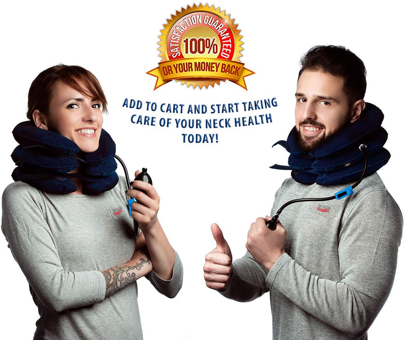 [Australia] - Pinched Nerve Neck Stretcher Cervical Traction Device for Home Pain Treatment | Inflatable Spinal Decompression Collar Unit Muscle Strain Injury Relief | Herniated Disc Problems Remedy Kit (Blue) Blue 