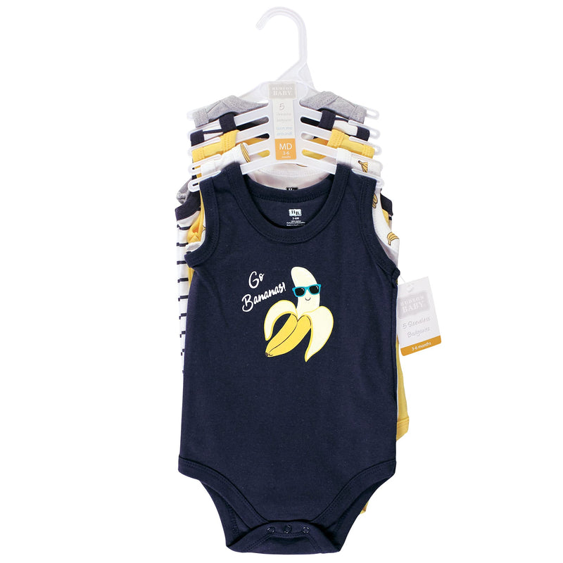 [Australia] - Hudson Baby Unisex Baby Cotton Sleeveless Bodysuits 0-3 Months Go Bananas 