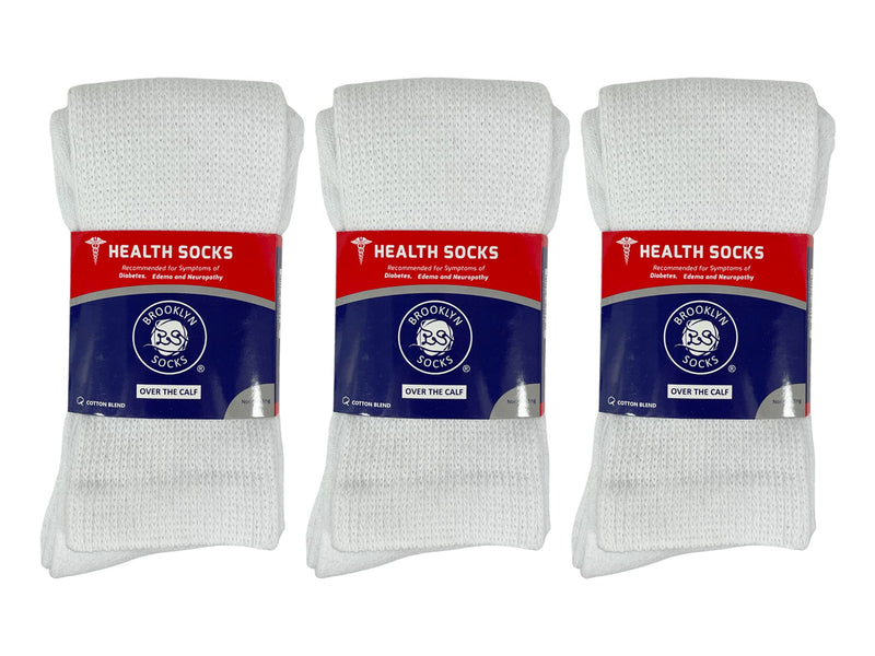 [Australia] - 6 Pairs of Diabetic Over The Calf - Knee High Cotton Socks (White - 6 Pairs, Fit Men's Shoe Size 10-12) White - 6 Pairs 10-13 