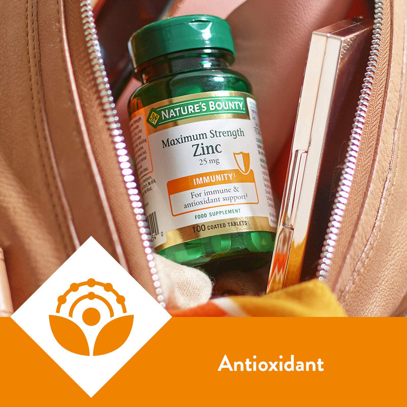 [Australia] - Nature’s Bounty Maximum Strength Zinc – 100 25mg Tablets (100 Day Supply) – Immunity Support and Antioxidant Supplement 