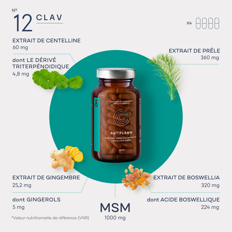 [Australia] - N�12 ANTIFLAMM - Anti-inflammatory & Joint Health with Boswellia Serrata Horsetail MSM Capsules High Dose - with Gotu Kola & Ginger Extract - 120 Capsules 