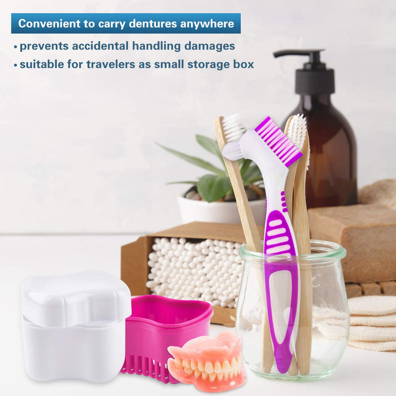 [Australia] - 2 Denture Bath Case and 2 Denture Cleaner Brushes Retainer Denture Box, Tophoniex Dentures Container with Basket Denture Holder for Travel Retainer Cleaning 