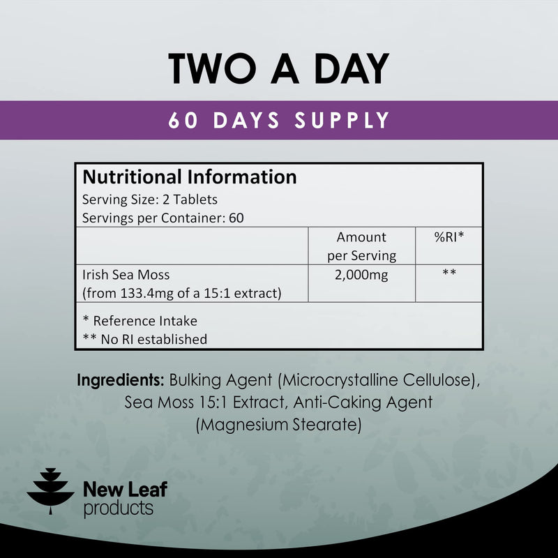 [Australia] - Sea Moss Tablets Extract High Strength 2000mg - Sea Moss Supplement 120 Tablets (not sea Moss Capsule) High Potency - UK Made - Vegan - Non GMO 120 count (Pack of 1) 