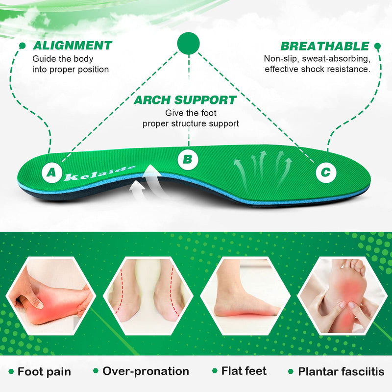 [Australia] - Arch Support Insoles for Women Flat Feet, Orthotic Arch Support Shoe Insoles for Men UK-Men10-29cm Green-n 