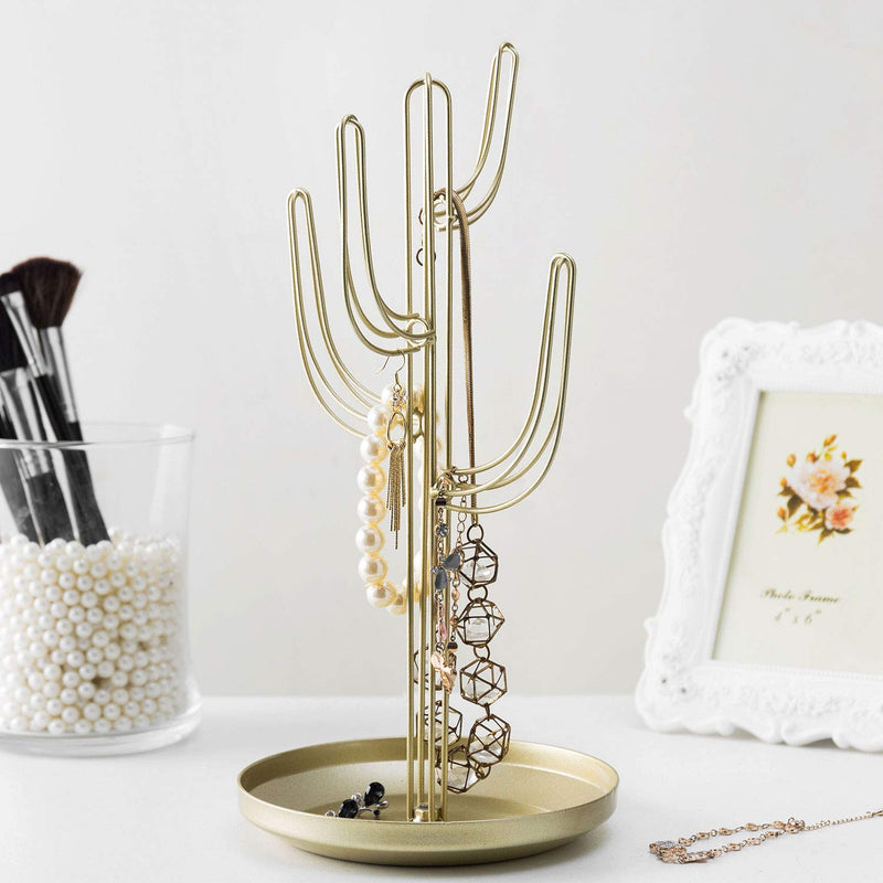 [Australia] - MyGift Gold-Tone Metal Cactus-Shaped Jewelry Tower 