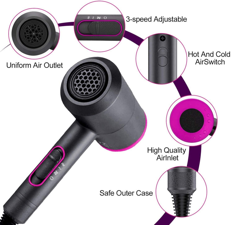 [Australia] - Jooayou Professional Hair Dryer 2000W Fast Dry Negative Ions Hair Blow Temperature Hairdryer with Diffuser Hairdryer with 2 Speeds, 3 Heating and Cool Button Iron Grey & Rose Red 