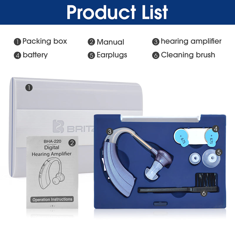[Australia] - Digital Hearing Amplifier by Britzgo BHA-220. 500hr Battery Life, Modern Blue, Doctor and Audiologist Designed 