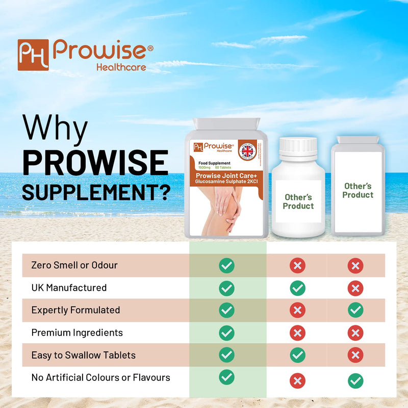 [Australia] - Glucosamine Sulphate 2KCL I Glucosamine 1500mg 60 Tablets (2 Month Supply) I High Strength Glucosamine for Joint Health I Gluten & Dairy Free I Made in The UK by Prowise Healthcare 