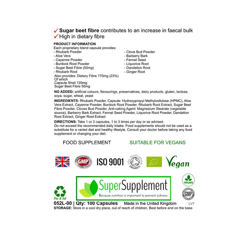 [Australia] - Herbal Colon Cleanse Detox Healthy Bowels Formula Digestion Support Supplement (100 Capsules) Sugar Beet Fiber Vitamin Suitable for Vegetarian and Vegans 