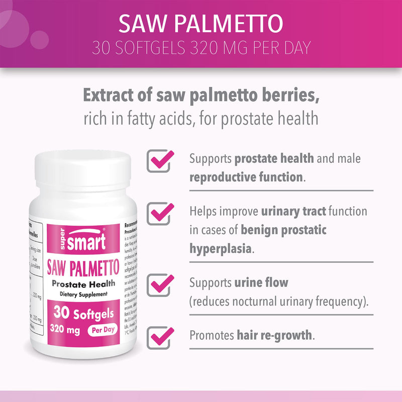 [Australia] - Supersmart - Saw Palmetto 320 mg - Support Healthy Prostate & Urinary Tract - Natural Defense Supplement | Non-GMO & Gluten Free & Gluten Free - 30 Softgels 