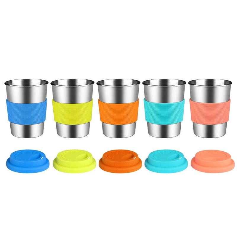 [Australia] - Kids Stainless Steel Cups With Silicone Lids & Sleeves, Kereda 5 Pack 8 oz. Drinking Tumblers Eco-Friendly BPA-Free for Children and Toddlers, Adults 